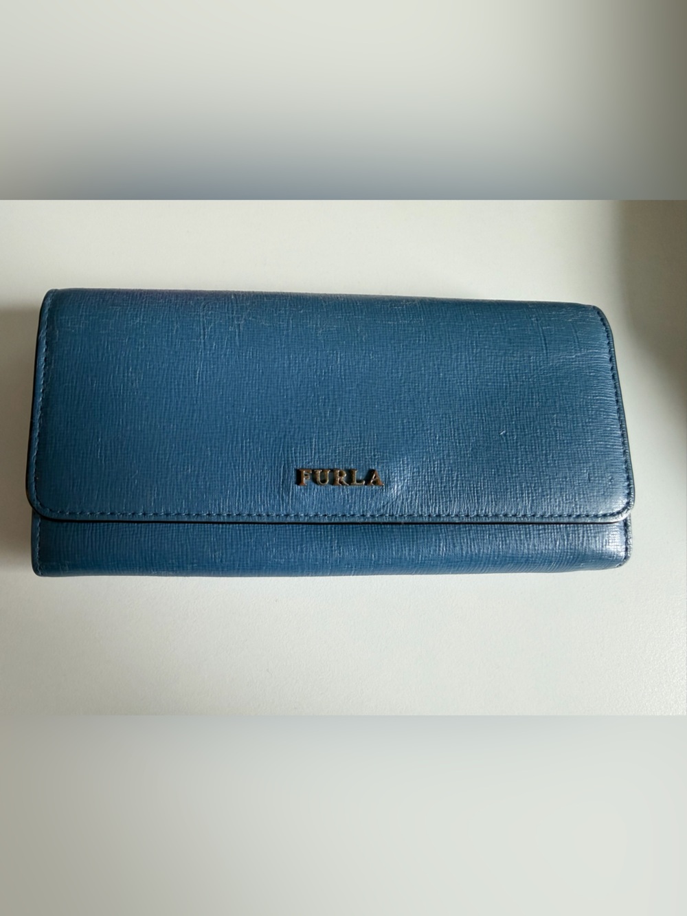 Furla Dark Teal Saffiano Leather Wallet with Embossed Logo